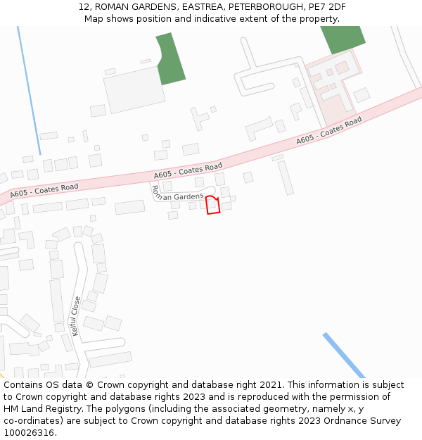 12, ROMAN GARDENS, EASTREA, PETERBOROUGH, PE7 2DF: Location map and indicative extent of plot