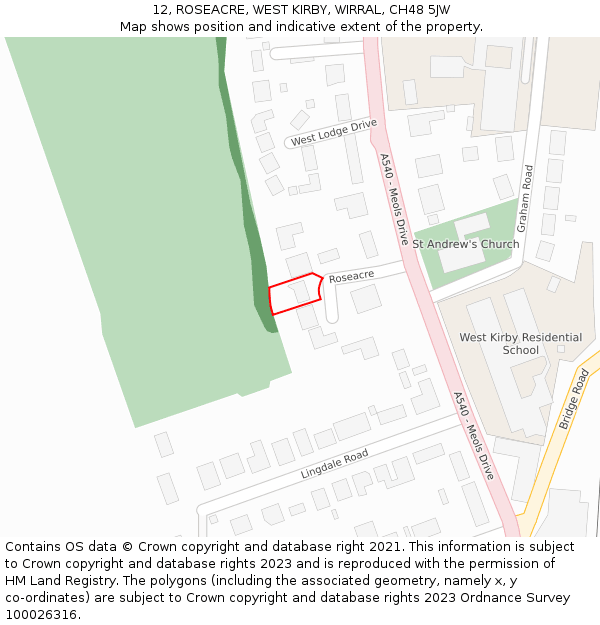 12, ROSEACRE, WEST KIRBY, WIRRAL, CH48 5JW: Location map and indicative extent of plot