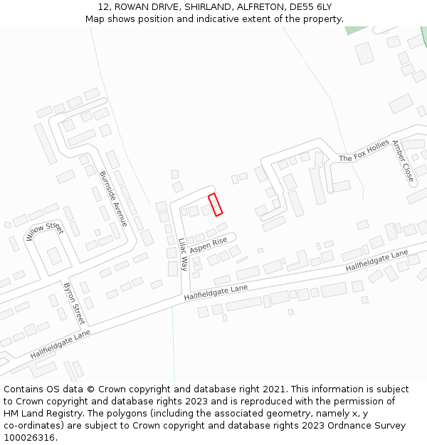 12, ROWAN DRIVE, SHIRLAND, ALFRETON, DE55 6LY: Location map and indicative extent of plot