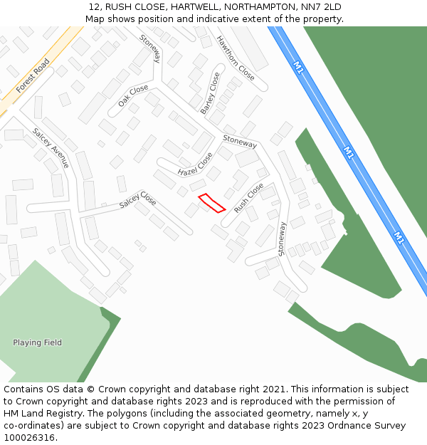 12, RUSH CLOSE, HARTWELL, NORTHAMPTON, NN7 2LD: Location map and indicative extent of plot