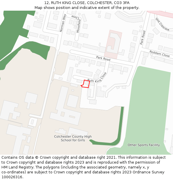 12, RUTH KING CLOSE, COLCHESTER, CO3 3FA: Location map and indicative extent of plot