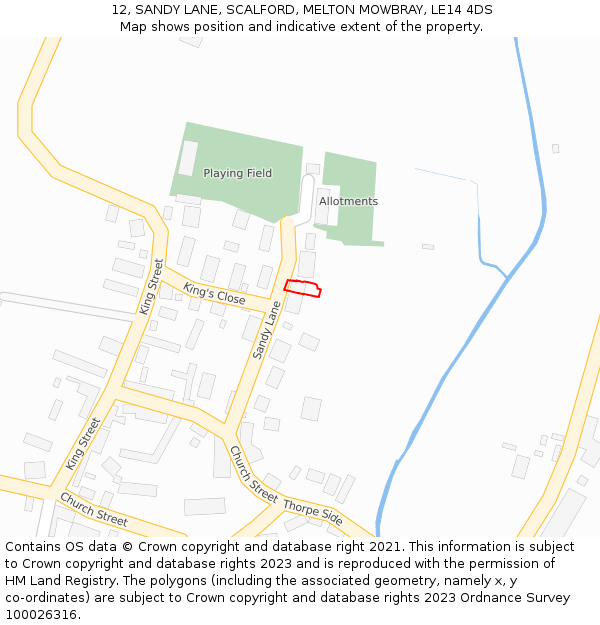 12, SANDY LANE, SCALFORD, MELTON MOWBRAY, LE14 4DS: Location map and indicative extent of plot