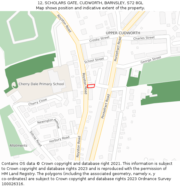 12, SCHOLARS GATE, CUDWORTH, BARNSLEY, S72 8GL: Location map and indicative extent of plot