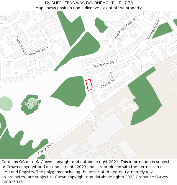 12, SHEPHERDS WAY, BOURNEMOUTH, BH7 7JY: Location map and indicative extent of plot