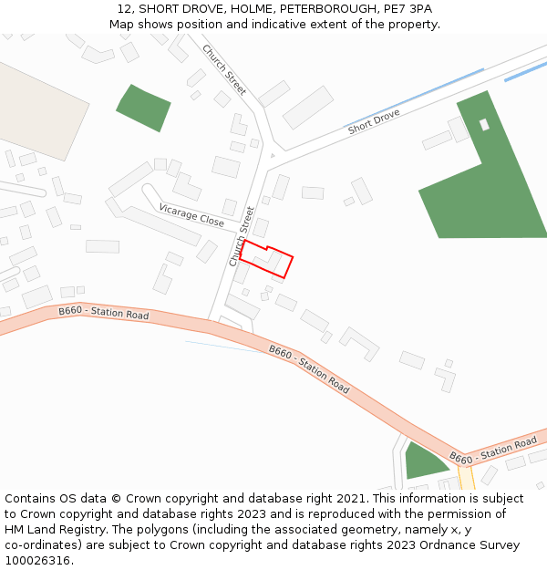 12, SHORT DROVE, HOLME, PETERBOROUGH, PE7 3PA: Location map and indicative extent of plot