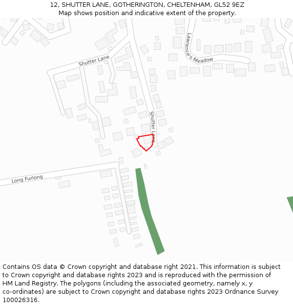 12, SHUTTER LANE, GOTHERINGTON, CHELTENHAM, GL52 9EZ: Location map and indicative extent of plot