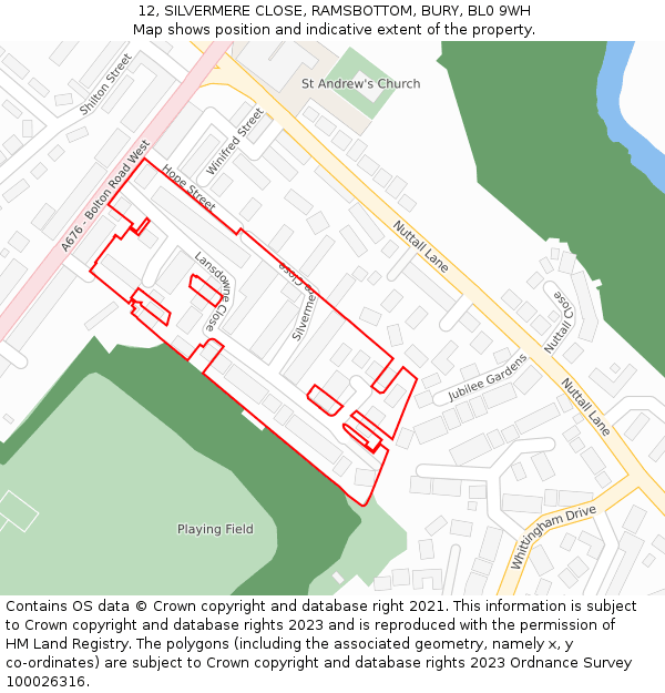 12, SILVERMERE CLOSE, RAMSBOTTOM, BURY, BL0 9WH: Location map and indicative extent of plot