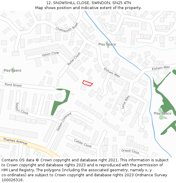 12, SNOWSHILL CLOSE, SWINDON, SN25 4TN: Location map and indicative extent of plot