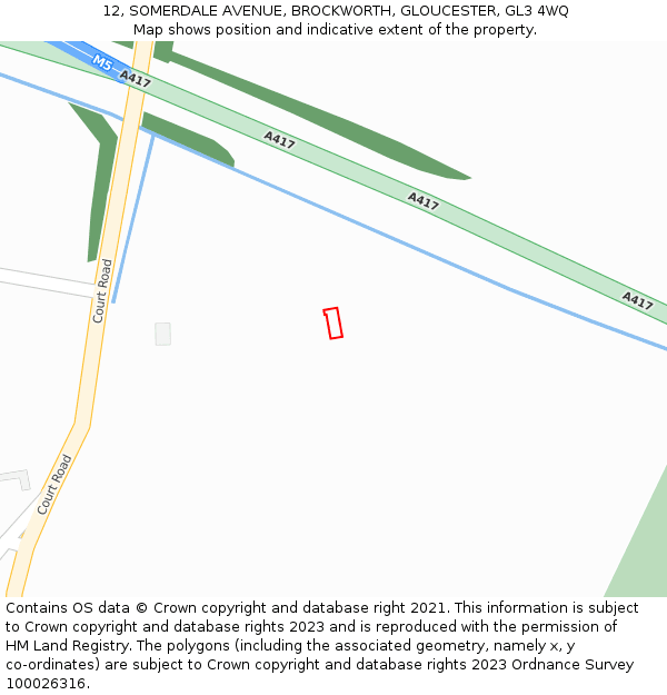 12, SOMERDALE AVENUE, BROCKWORTH, GLOUCESTER, GL3 4WQ: Location map and indicative extent of plot