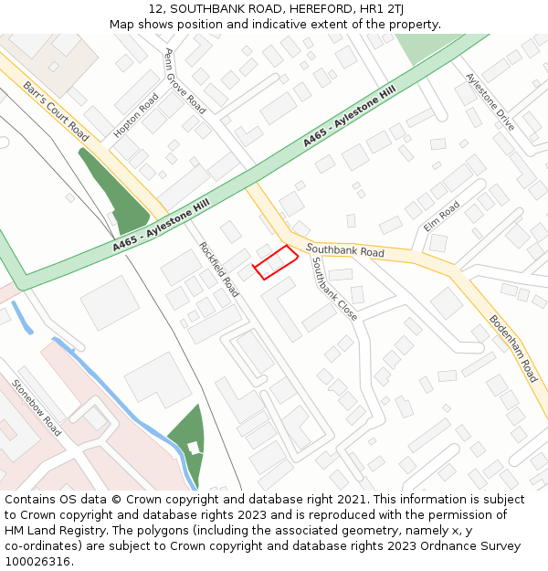 12, SOUTHBANK ROAD, HEREFORD, HR1 2TJ: Location map and indicative extent of plot