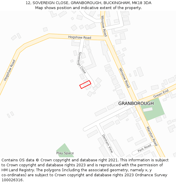 12, SOVEREIGN CLOSE, GRANBOROUGH, BUCKINGHAM, MK18 3DA: Location map and indicative extent of plot