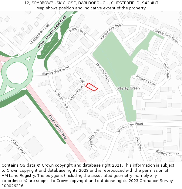 12, SPARROWBUSK CLOSE, BARLBOROUGH, CHESTERFIELD, S43 4UT: Location map and indicative extent of plot