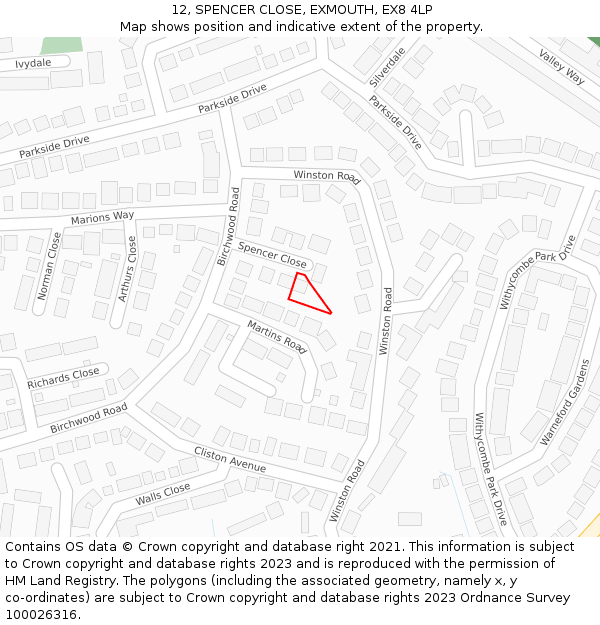 12, SPENCER CLOSE, EXMOUTH, EX8 4LP: Location map and indicative extent of plot