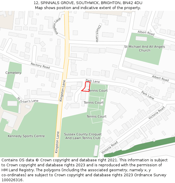 12, SPINNALS GROVE, SOUTHWICK, BRIGHTON, BN42 4DU: Location map and indicative extent of plot