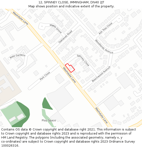 12, SPINNEY CLOSE, IMMINGHAM, DN40 2JT: Location map and indicative extent of plot