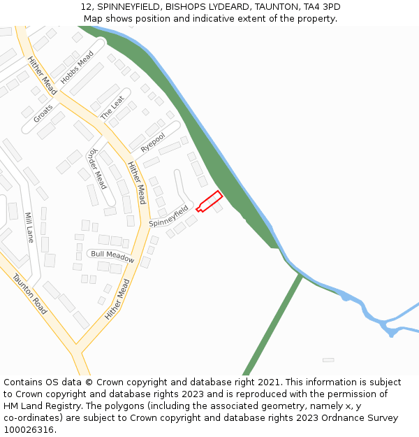 12, SPINNEYFIELD, BISHOPS LYDEARD, TAUNTON, TA4 3PD: Location map and indicative extent of plot