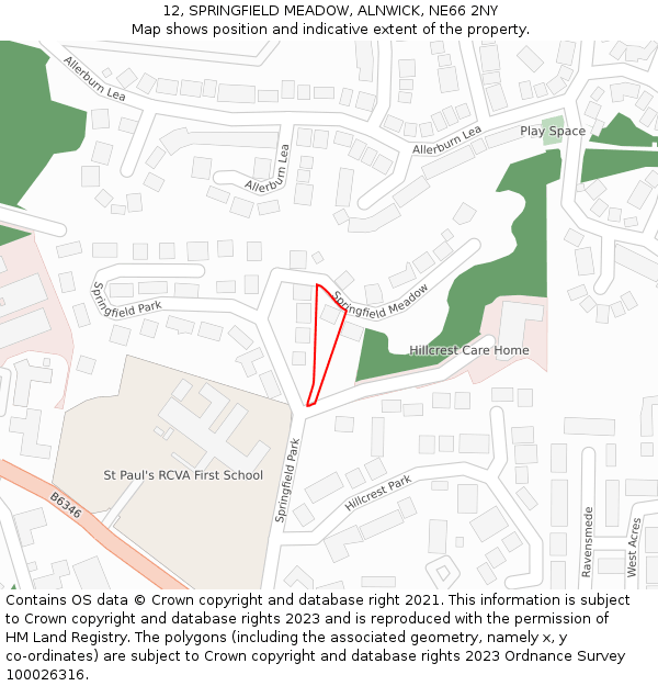 12, SPRINGFIELD MEADOW, ALNWICK, NE66 2NY: Location map and indicative extent of plot