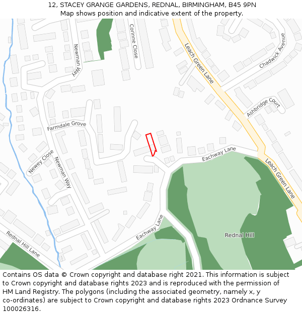 12, STACEY GRANGE GARDENS, REDNAL, BIRMINGHAM, B45 9PN: Location map and indicative extent of plot