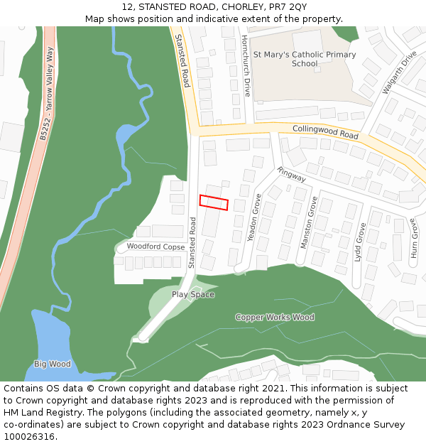 12, STANSTED ROAD, CHORLEY, PR7 2QY: Location map and indicative extent of plot