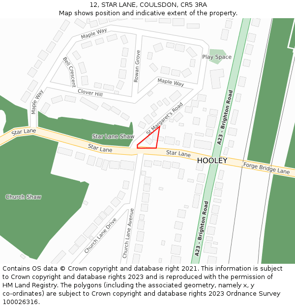 12, STAR LANE, COULSDON, CR5 3RA: Location map and indicative extent of plot