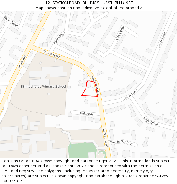 12, STATION ROAD, BILLINGSHURST, RH14 9RE: Location map and indicative extent of plot