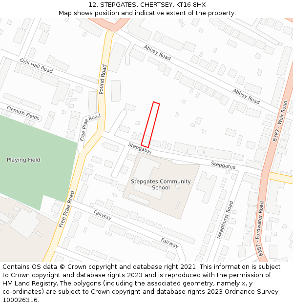 12, STEPGATES, CHERTSEY, KT16 8HX: Location map and indicative extent of plot