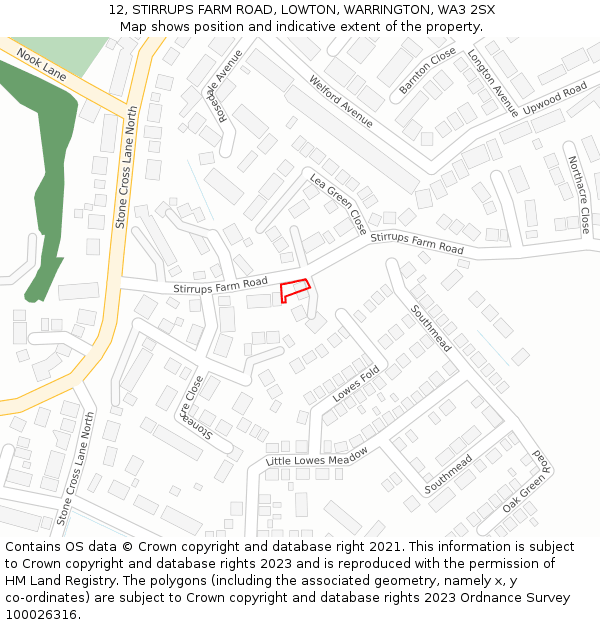 12, STIRRUPS FARM ROAD, LOWTON, WARRINGTON, WA3 2SX: Location map and indicative extent of plot