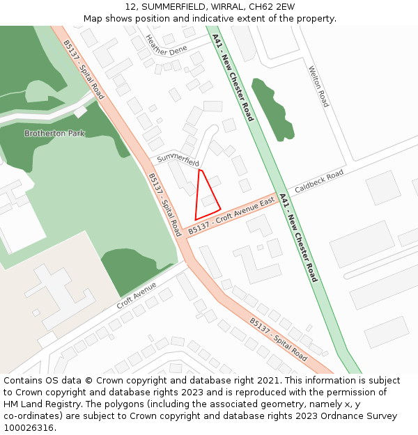 12, SUMMERFIELD, WIRRAL, CH62 2EW: Location map and indicative extent of plot