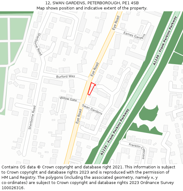 12, SWAN GARDENS, PETERBOROUGH, PE1 4SB: Location map and indicative extent of plot