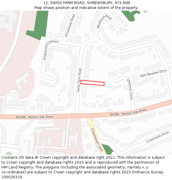 12, SWISS FARM ROAD, SHREWSBURY, SY3 8XB: Location map and indicative extent of plot