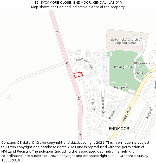 12, SYCAMORE CLOSE, ENDMOOR, KENDAL, LA8 0NY: Location map and indicative extent of plot