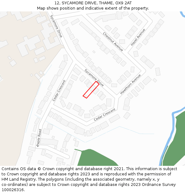 12, SYCAMORE DRIVE, THAME, OX9 2AT: Location map and indicative extent of plot