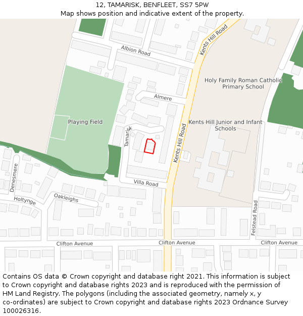 12, TAMARISK, BENFLEET, SS7 5PW: Location map and indicative extent of plot