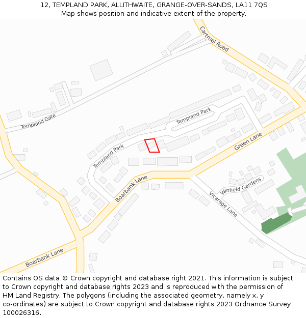 12, TEMPLAND PARK, ALLITHWAITE, GRANGE-OVER-SANDS, LA11 7QS: Location map and indicative extent of plot