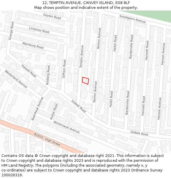 12, TEMPTIN AVENUE, CANVEY ISLAND, SS8 8LF: Location map and indicative extent of plot