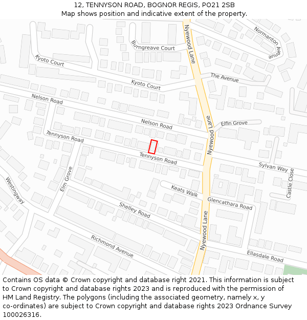 12, TENNYSON ROAD, BOGNOR REGIS, PO21 2SB: Location map and indicative extent of plot