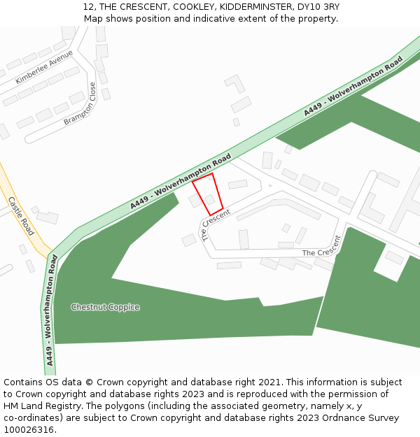 12, THE CRESCENT, COOKLEY, KIDDERMINSTER, DY10 3RY: Location map and indicative extent of plot