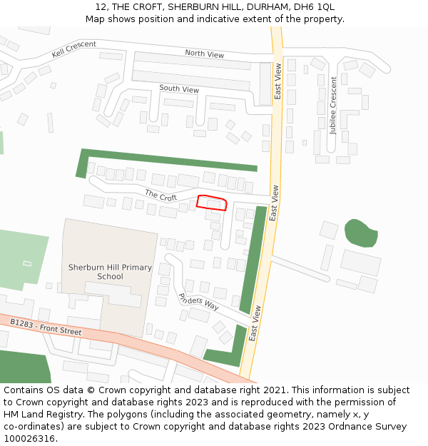 12, THE CROFT, SHERBURN HILL, DURHAM, DH6 1QL: Location map and indicative extent of plot