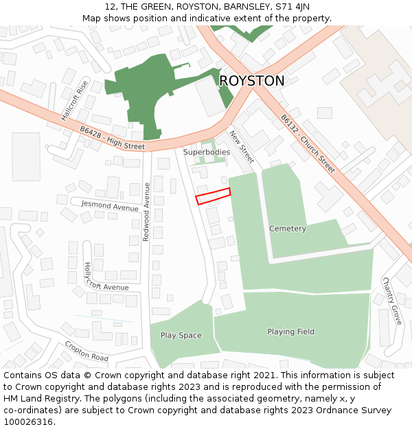 12, THE GREEN, ROYSTON, BARNSLEY, S71 4JN: Location map and indicative extent of plot