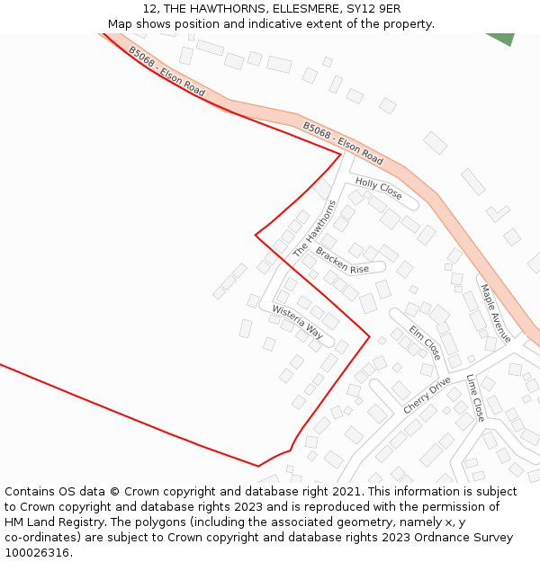 12, THE HAWTHORNS, ELLESMERE, SY12 9ER: Location map and indicative extent of plot