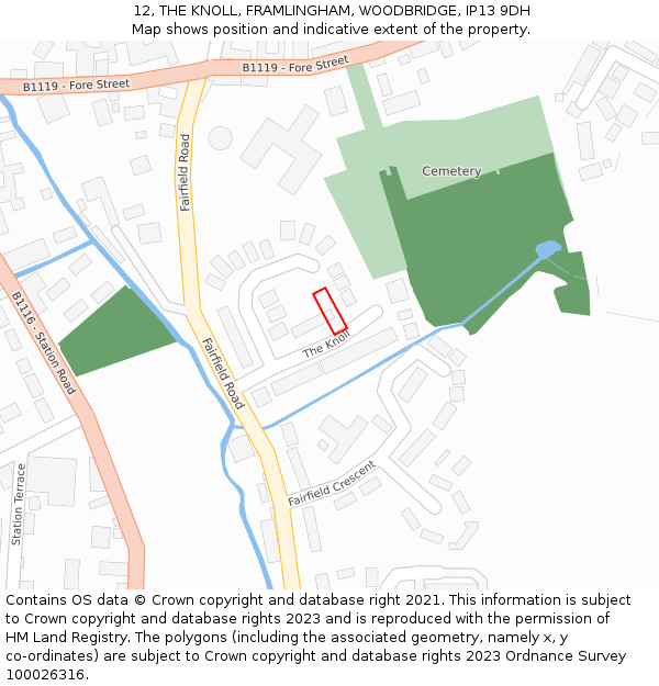 12, THE KNOLL, FRAMLINGHAM, WOODBRIDGE, IP13 9DH: Location map and indicative extent of plot