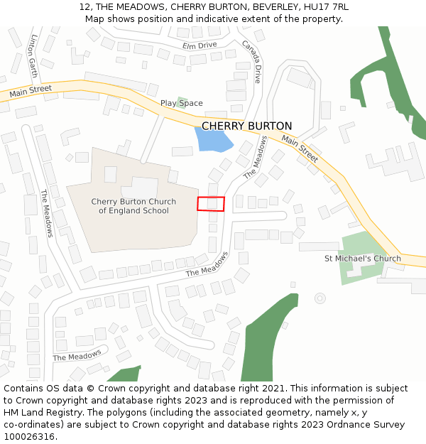 12, THE MEADOWS, CHERRY BURTON, BEVERLEY, HU17 7RL: Location map and indicative extent of plot