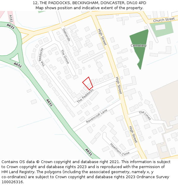 12, THE PADDOCKS, BECKINGHAM, DONCASTER, DN10 4PD: Location map and indicative extent of plot