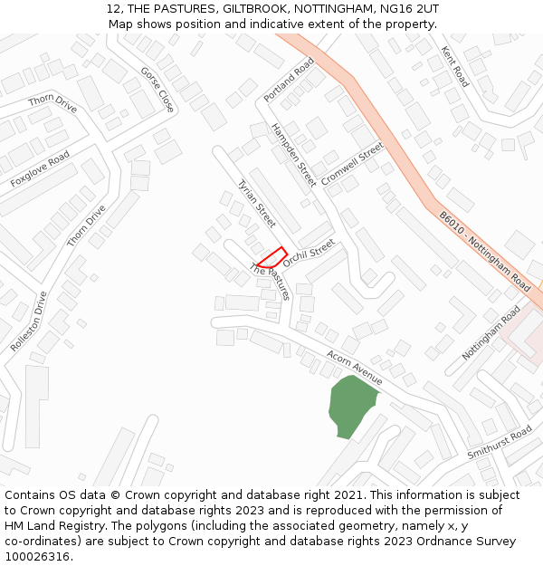 12, THE PASTURES, GILTBROOK, NOTTINGHAM, NG16 2UT: Location map and indicative extent of plot