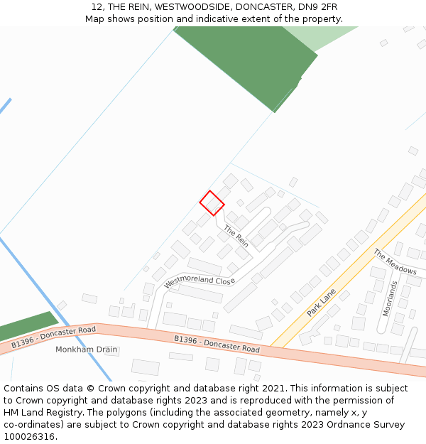 12, THE REIN, WESTWOODSIDE, DONCASTER, DN9 2FR: Location map and indicative extent of plot