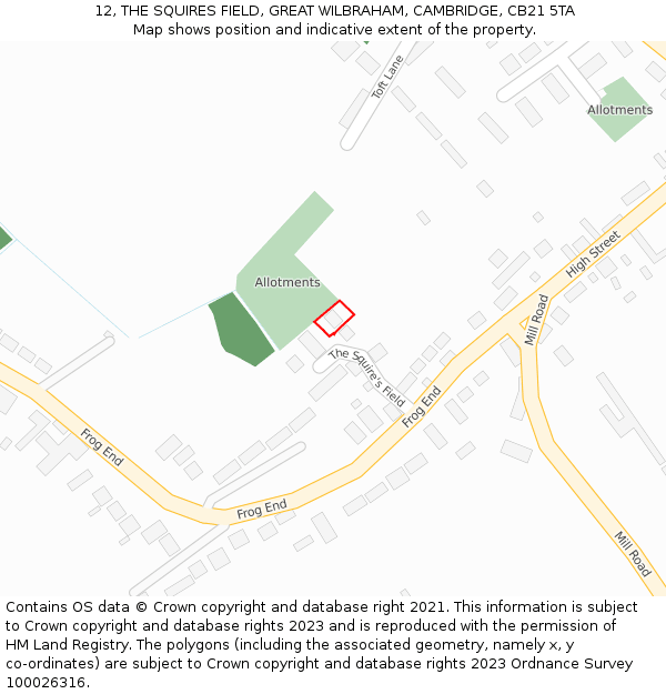 12, THE SQUIRES FIELD, GREAT WILBRAHAM, CAMBRIDGE, CB21 5TA: Location map and indicative extent of plot