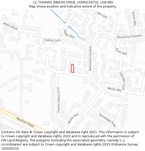 12, THOMAS GIBSON DRIVE, HORNCASTLE, LN9 6RX: Location map and indicative extent of plot