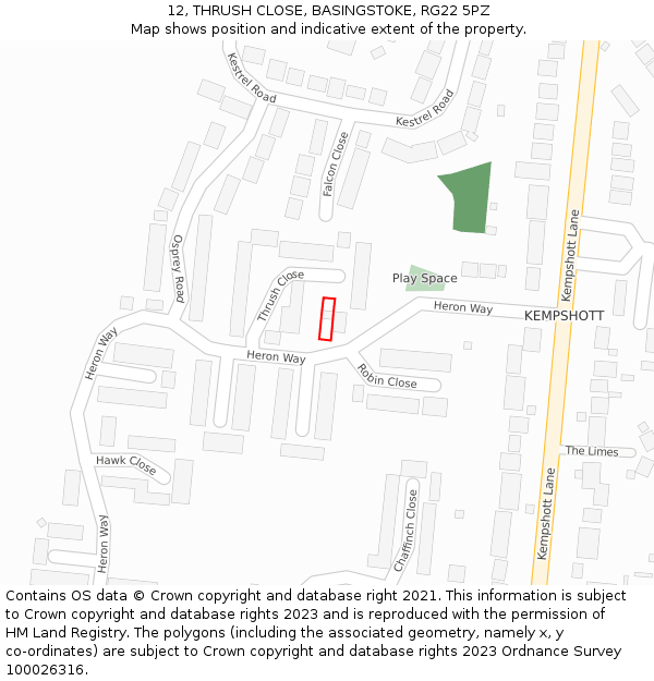 12, THRUSH CLOSE, BASINGSTOKE, RG22 5PZ: Location map and indicative extent of plot