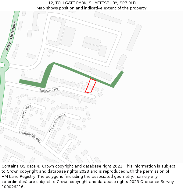 12, TOLLGATE PARK, SHAFTESBURY, SP7 9LB: Location map and indicative extent of plot