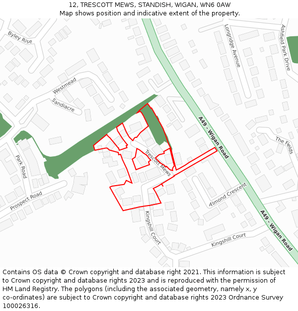 12, TRESCOTT MEWS, STANDISH, WIGAN, WN6 0AW: Location map and indicative extent of plot